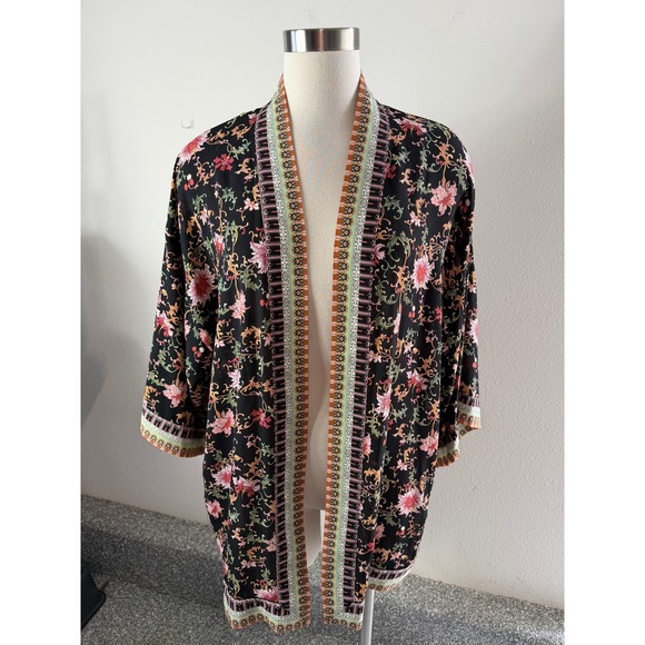 Max Studio Sweaters - Max Studio Womens Large Black Floral Paisley Open Front Kimono Cardigan